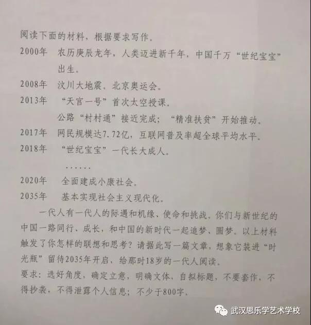 2018年湖北高考作文出炉：写给未来2035年的那个他